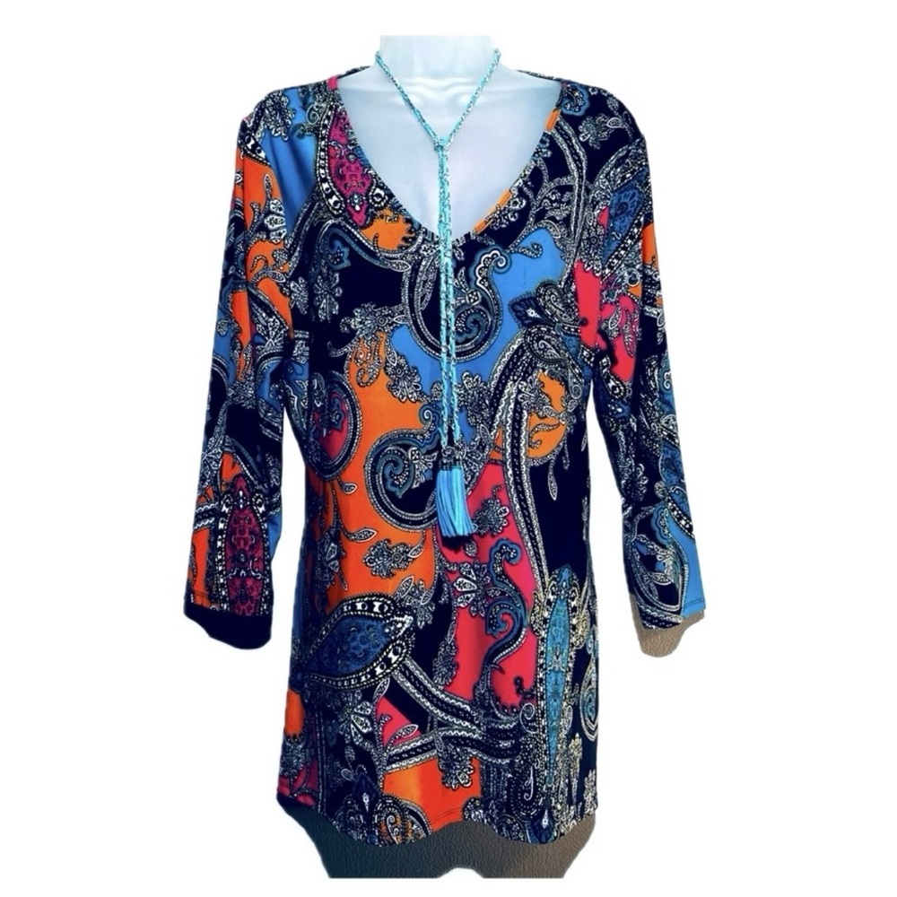 Investments 3/4 Sleeve Paisley Knit Top